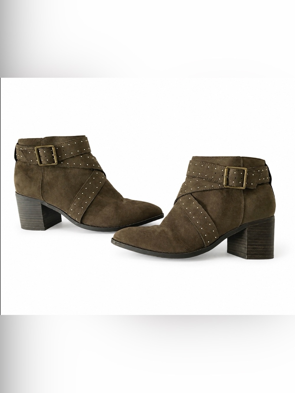Charming Charlie Olive Suede Ankle Booties EUC Size 8